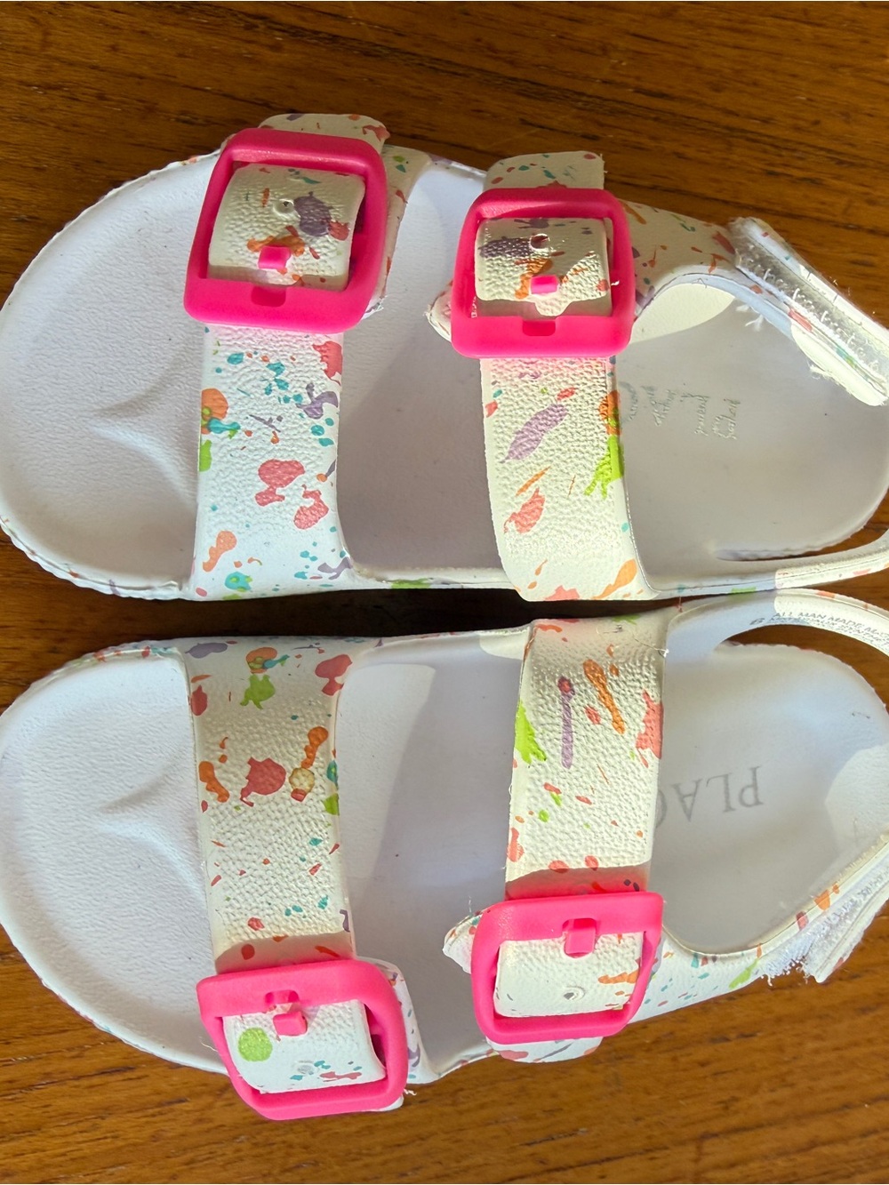 Kids White Paint-Splash Sandals with Pink Buckles, the children’s place